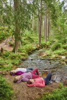 Baden zwischen Fichten und Granitblöcken